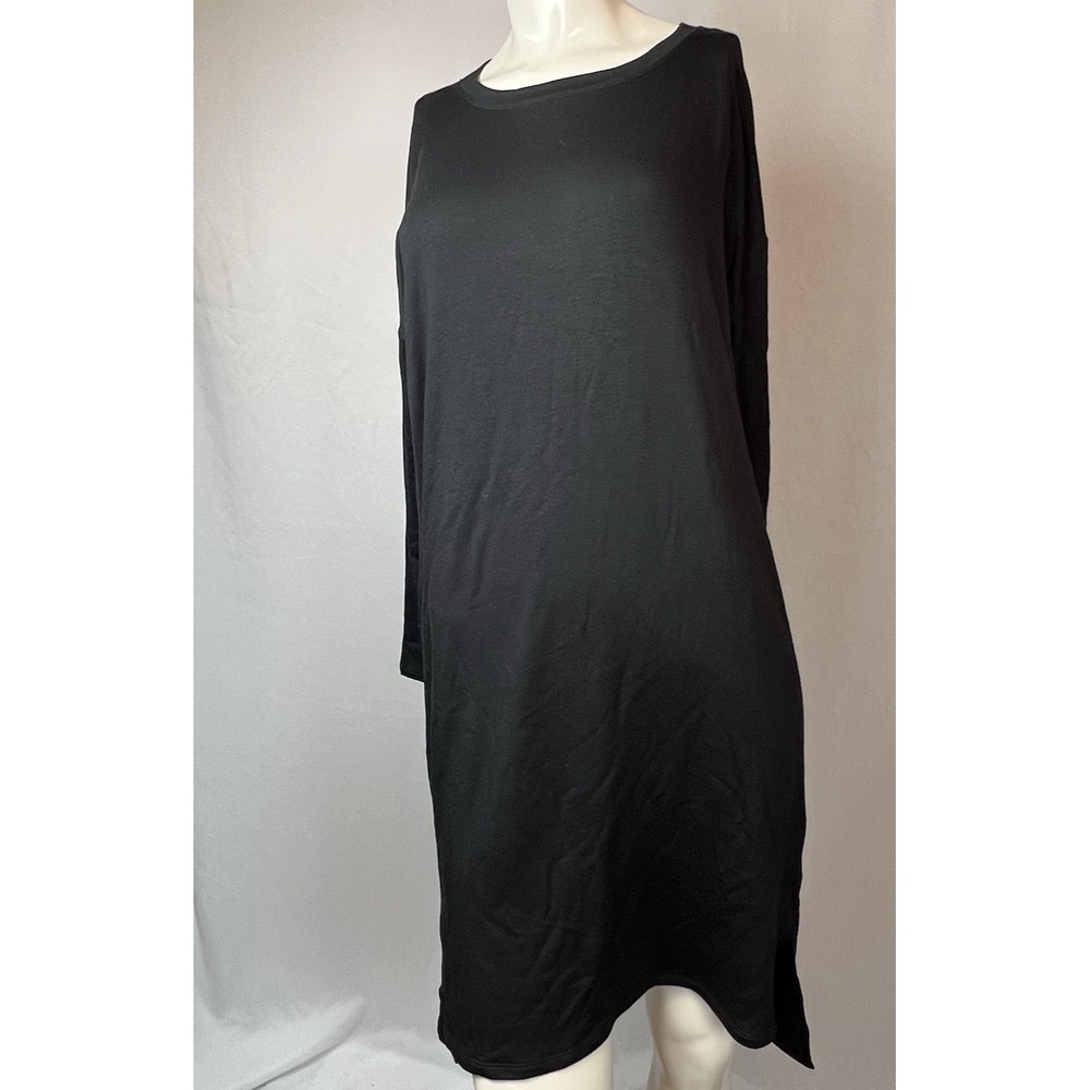 Eileen Fisher Women's Med Black A-Line Flowy Dress French Terry EUC Med